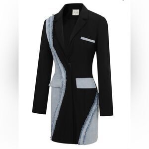 081. Black and Gray Women's Blazer Dress